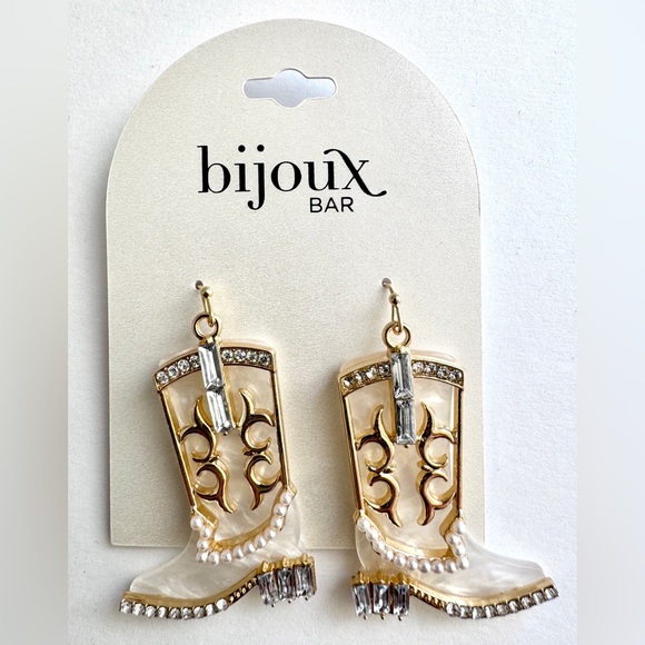 Bijoux Bar Gold Tone Boot Glass Drop Earrings - NWT - Picture 3 of 5